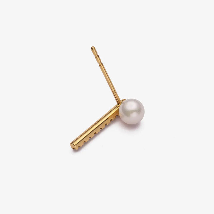 VINE COLLECTION Akoya Pearl 18K Yellow Gold Diamond Straight Line Earring - HELAS Jewelry