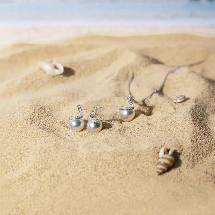 WAVES COLLECTION Akoya Pearl 18K White Gold Classic Wave Diamonds Necklace WAVES COLLECTION Akoya Pearl 18K White Gold Classic Wave Diamonds Necklace THE WAVES COLLECTION