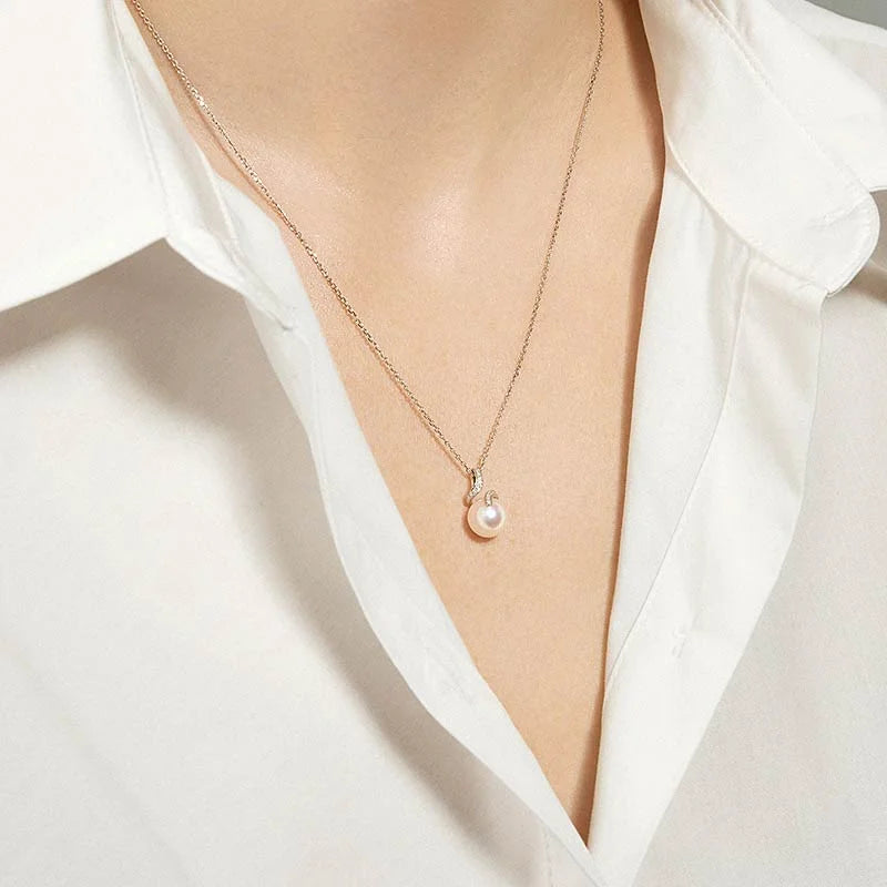 Akoya Pearl 18K White Gold Elegant Wave Diamonds Necklace