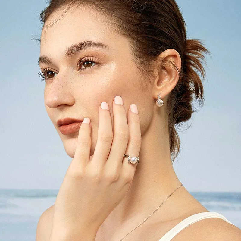 Akoya Pearl 18K White Gold Multi-Curve Wave Stud Diamonds Earrings