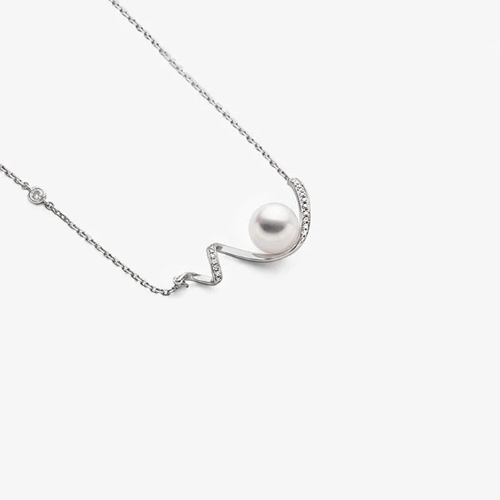 WAVES COLLECTION Akoya Pearl 18K White Gold Small Wave Curl Diamonds Necklace WAVES COLLECTION Akoya Pearl 18K White Gold Small Wave Curl Diamonds Necklace THE WAVES COLLECTION