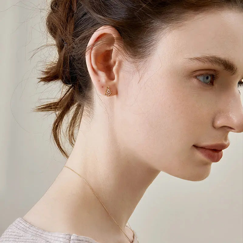 18K Gold Christmas Tree Diamond Earrings