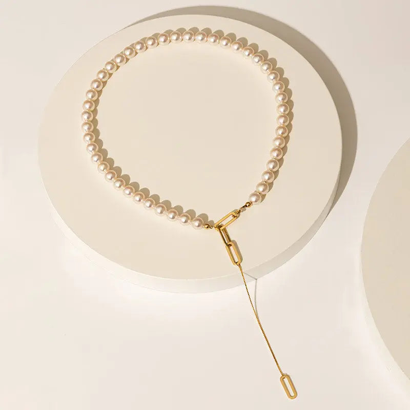WONDERLAND COLLECTION Akoya Pearl 18K Gold Unique Chain Design Extraordinary Necklace - HELAS Jewelry