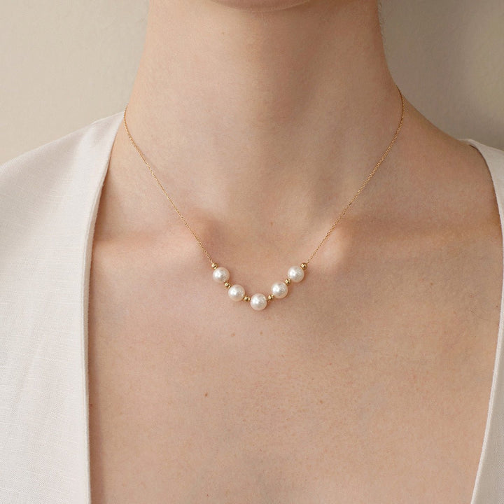 Akoya 18k Yellow Gold Baby's Breath Smile Necklace - HELAS Jewelry