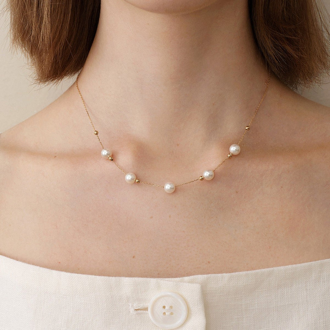 Akoya 18k Yellow Gold Baby's Breath Smile Necklace - HELAS Jewelry