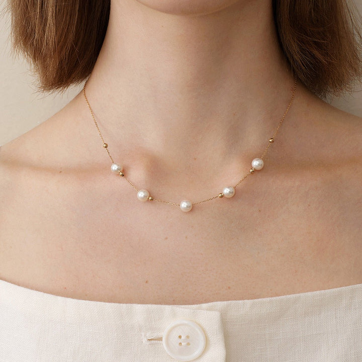 Akoya 18k Yellow Gold Baby's Breath Smile Necklace - HELAS Jewelry