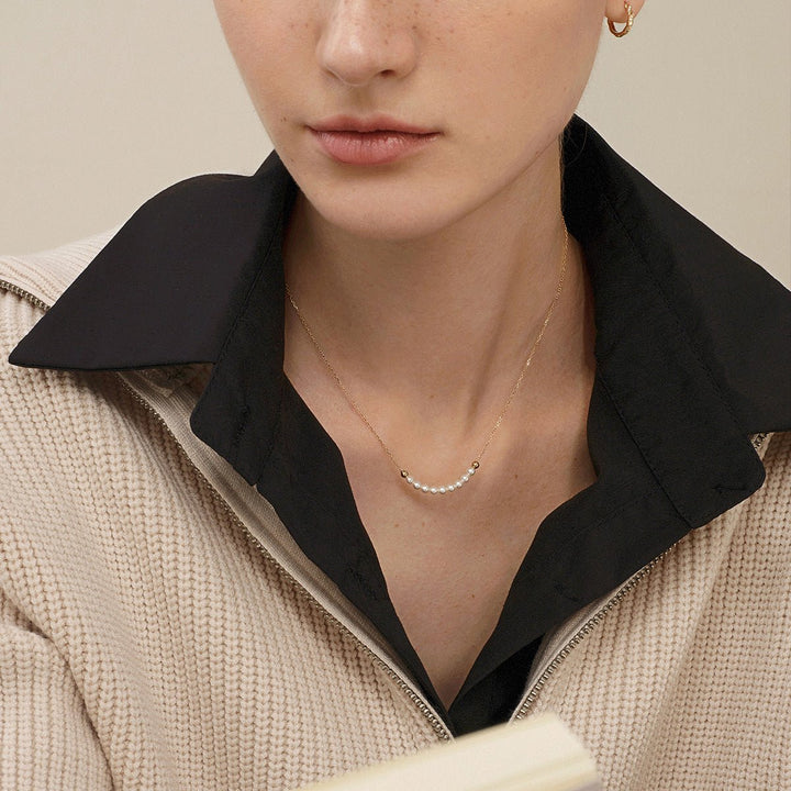 Akoya 18k Yellow Gold Baby's Breath Smile Necklace - HELAS Jewelry