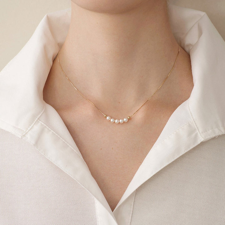 Akoya 18k Yellow Gold Baby's Breath Smile Necklace - HELAS Jewelry