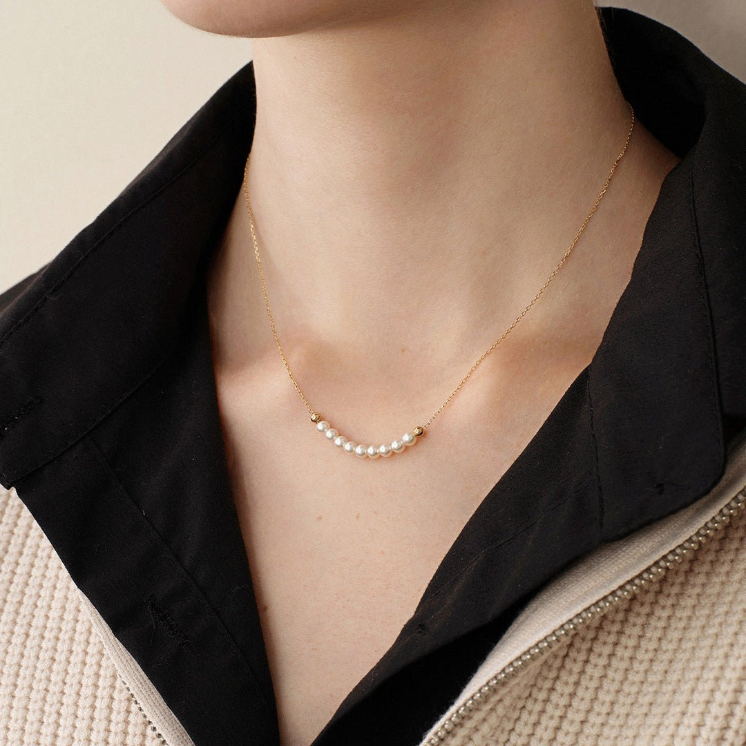 Akoya 18k Yellow Gold Baby's Breath Smile Necklace - HELAS Jewelry