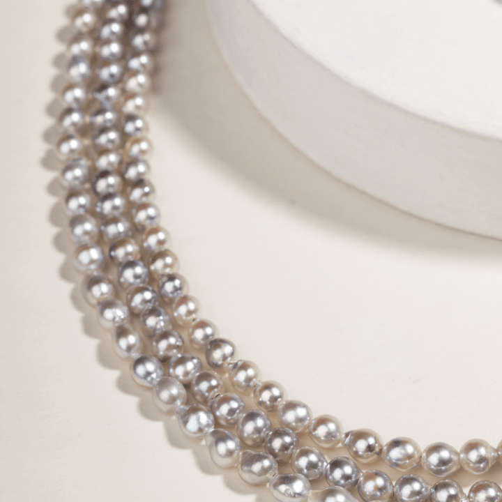 Akoya Baroque Pearl 18K Gold Powder Blue Strand Necklace - HELAS Jewelry