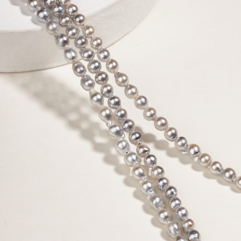 Akoya Baroque Pearl 18K Gold Powder Blue Strand Necklace - HELAS Jewelry