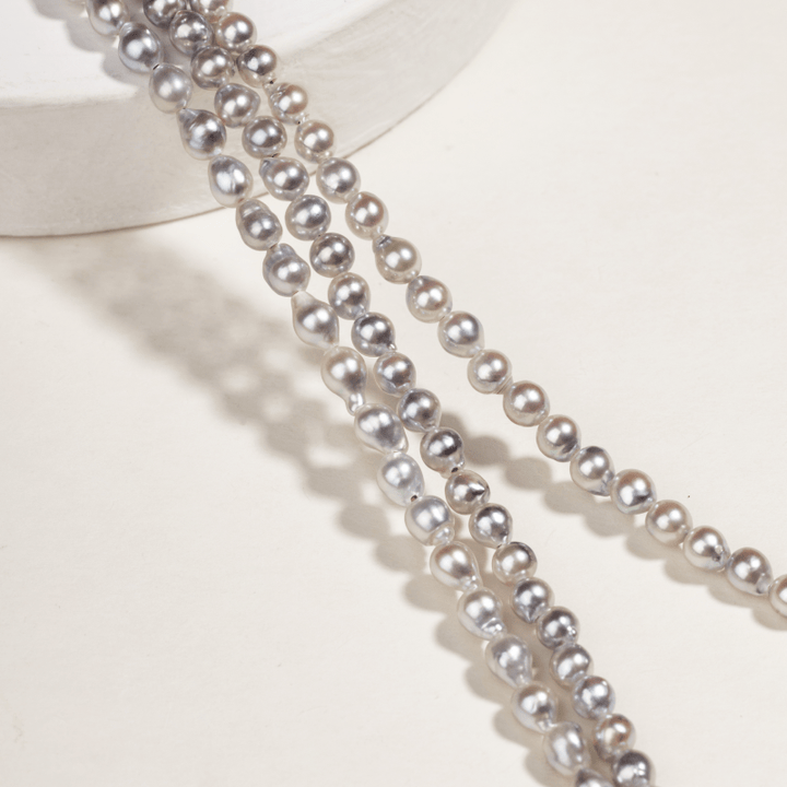 Akoya Baroque Pearl 18K Gold Powder Blue Strand Necklace - HELAS Jewelry