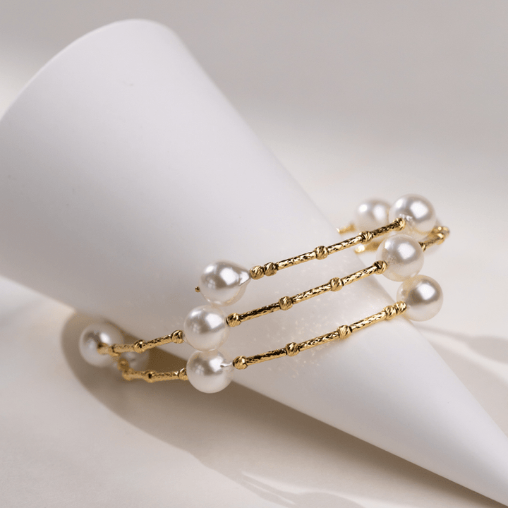 Akoya Baroque Pearls 18K Gold Baby's Breath Elastic Wristband Braceletc - HELAS Jewelry