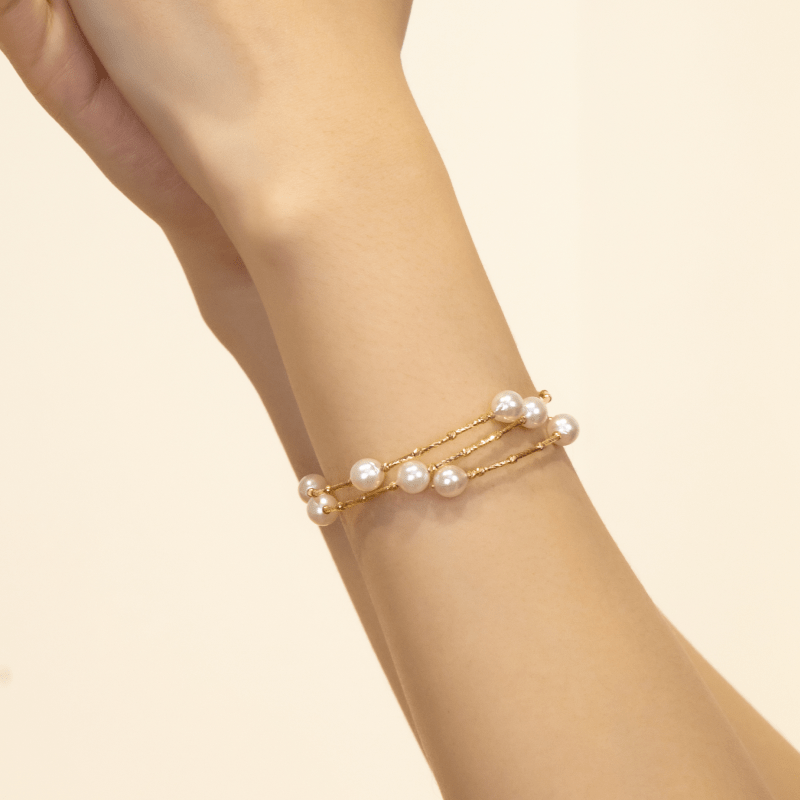 Akoya Baroque Pearls 18K Gold Baby's Breath Elastic Wristband Braceletc - HELAS Jewelry