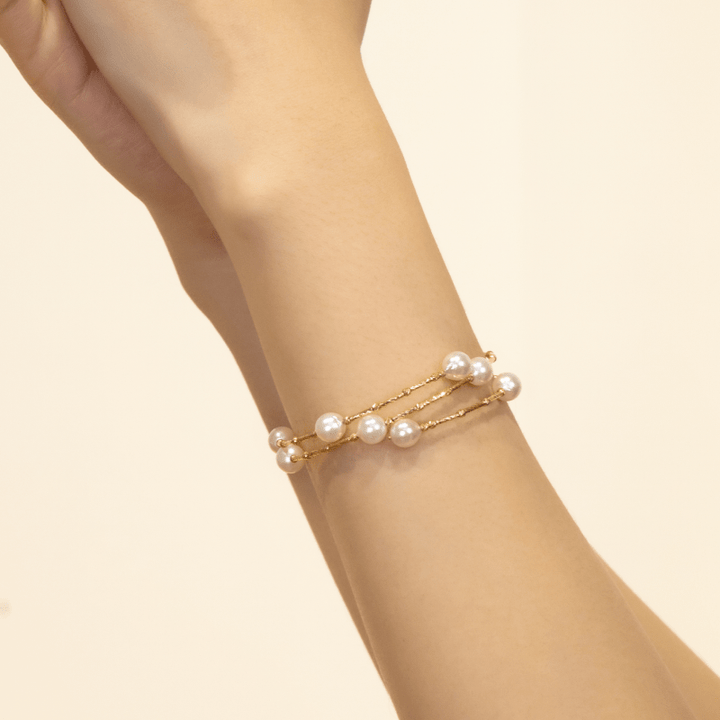 Akoya Baroque Pearls 18K Gold Baby's Breath Elastic Wristband Braceletc - HELAS Jewelry