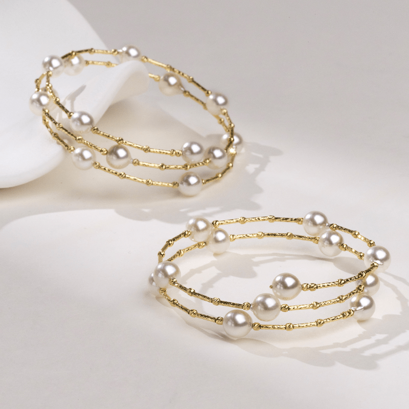Akoya Baroque Pearls 18K Gold Baby's Breath Elastic Wristband Braceletc - HELAS Jewelry