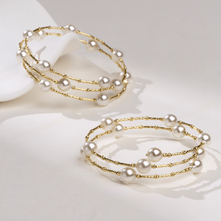 Akoya Baroque Pearls 18K Gold Baby's Breath Elastic Wristband Braceletc - HELAS Jewelry