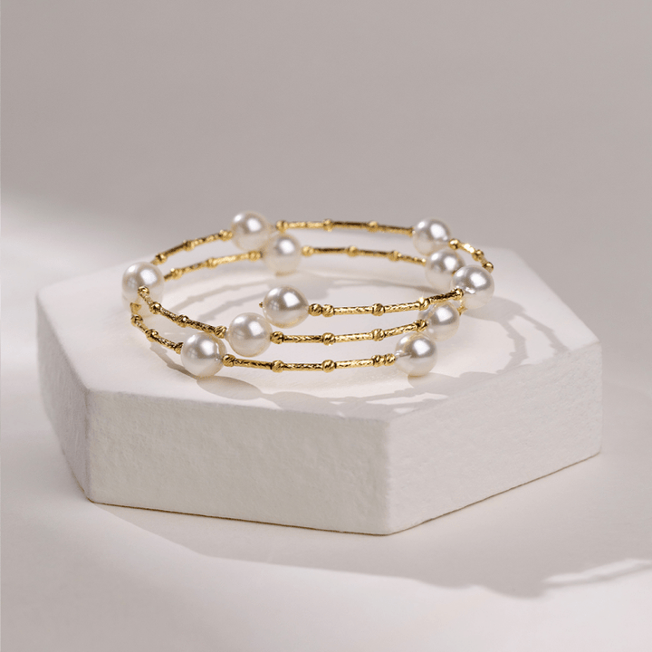 Akoya Baroque Pearls 18K Gold Baby's Breath Elastic Wristband Braceletc - HELAS Jewelry