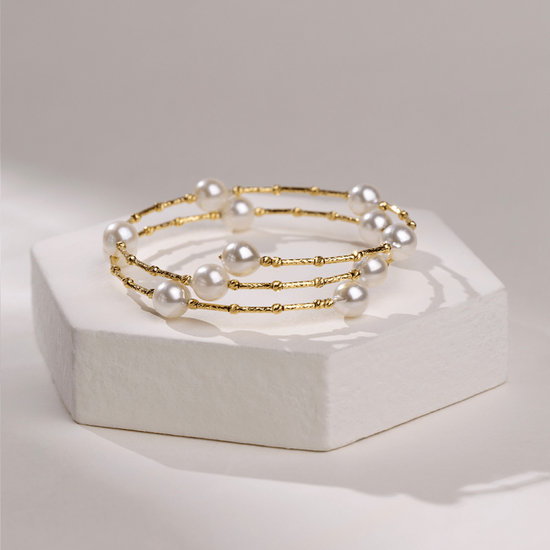 Akoya Baroque Pearls 18K Gold Baby's Breath Elastic Wristband Braceletc - HELAS Jewelry