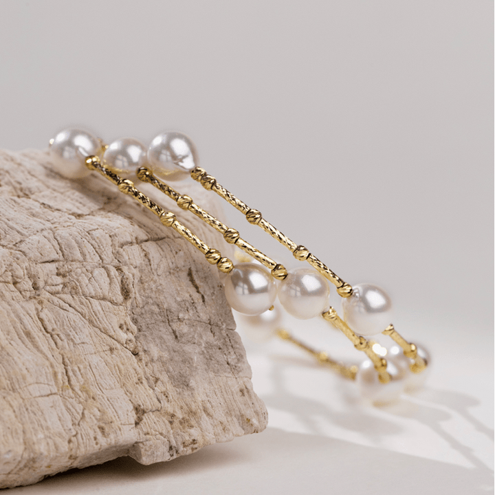 Akoya Baroque Pearls 18K Gold Baby's Breath Elastic Wristband Braceletc - HELAS Jewelry