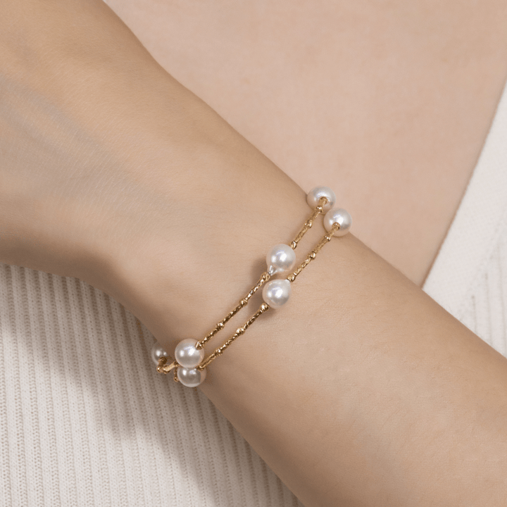 Akoya Baroque Pearls 18K Gold Baby's Breath Elastic Wristband Braceletc - HELAS Jewelry