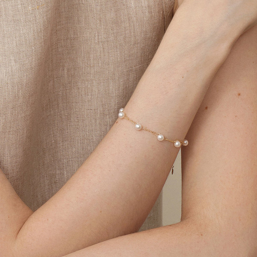 Akoya Pearl 18K Gold Baby's Breath Double Strand Bracelet - HELAS Jewelry