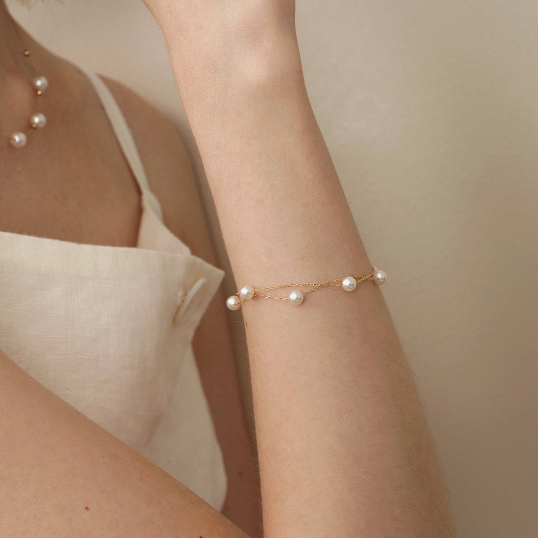 Akoya Pearl 18K Gold Baby's Breath Double Strand Bracelet - HELAS Jewelry