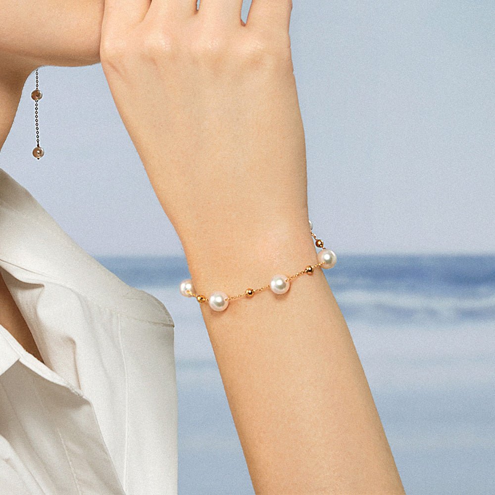 Akoya Pearl 18K Gold Baby's Breath Fashion Bracelet - HELAS Jewelry