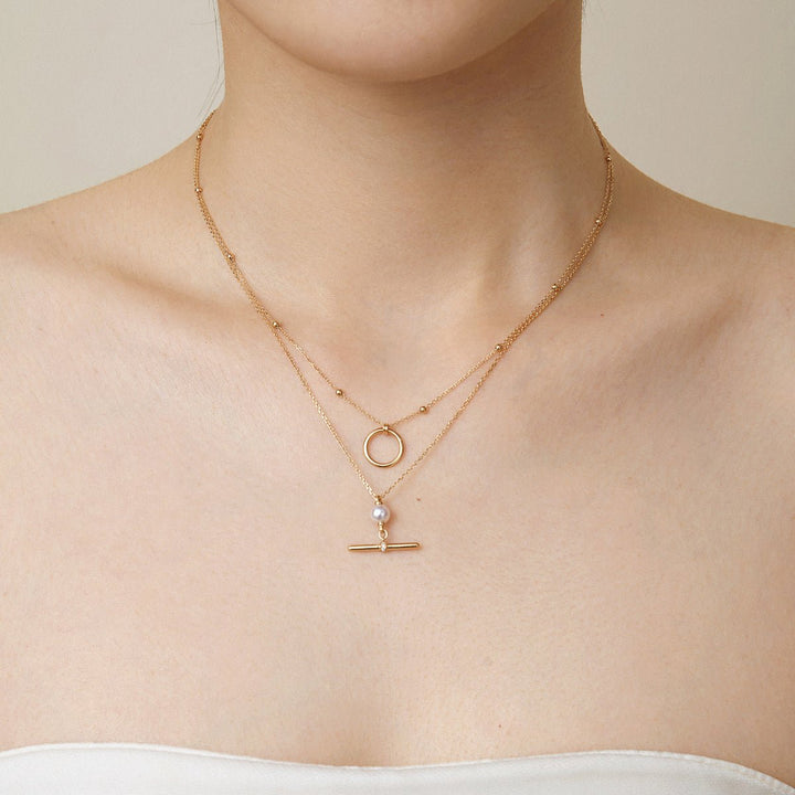 Akoya Pearl 18K Gold Diamond Duet Poise Clasp Necklace - HELAS Jewelry