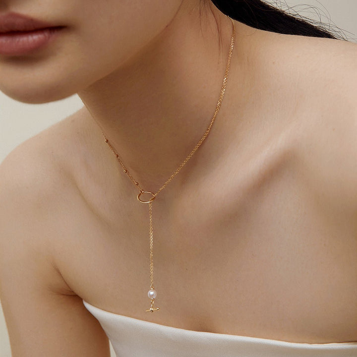 Akoya Pearl 18K Gold Diamond Duet Poise Clasp Necklace - HELAS Jewelry