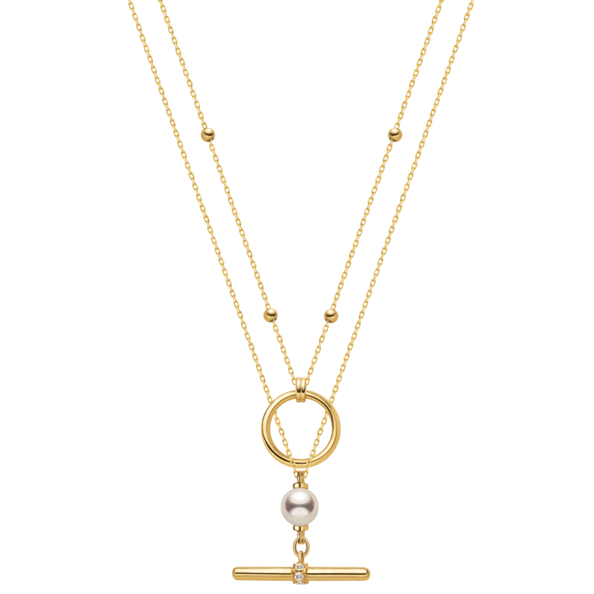 Akoya Pearl 18K Gold Diamond Duet Poise Clasp Necklace - HELAS Jewelry
