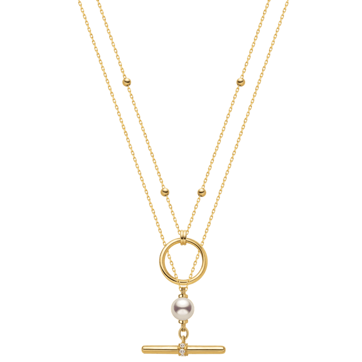 Akoya Pearl 18K Gold Diamond Duet Poise Clasp Necklace - HELAS Jewelry