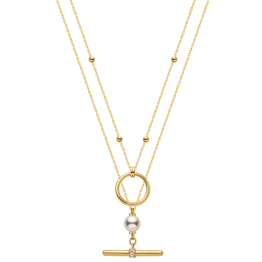 Akoya Pearl 18K Gold Diamond Duet Poise Clasp Necklace - HELAS Jewelry