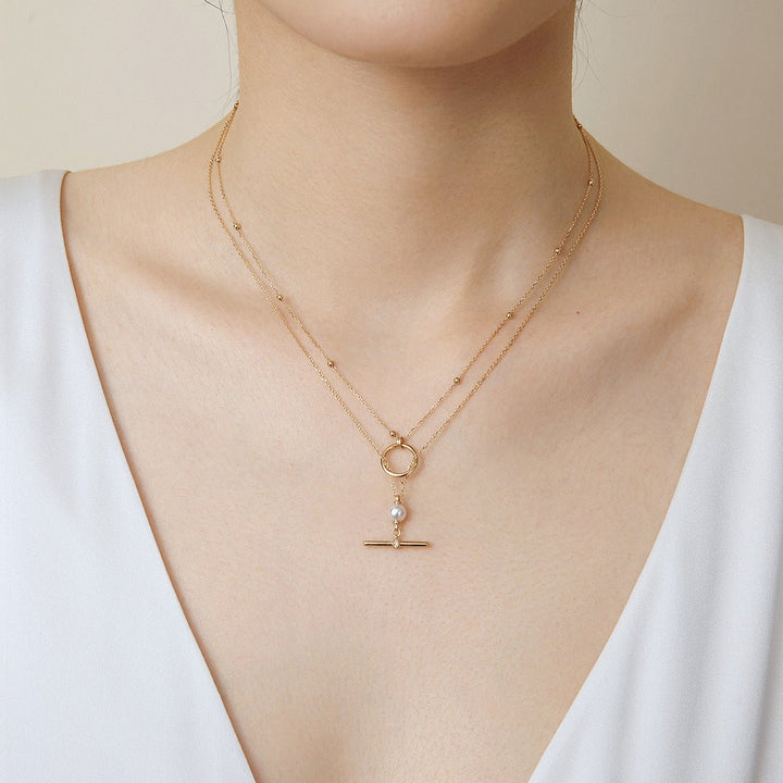 Akoya Pearl 18K Gold Diamond Duet Poise Clasp Necklace - HELAS Jewelry