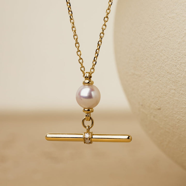 Akoya Pearl 18K Gold Diamond Duet Poise Clasp Necklace - HELAS Jewelry