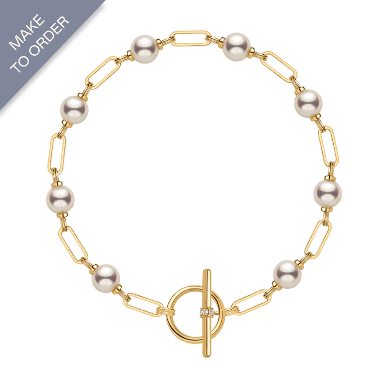 Akoya Pearl 18K Gold Diamond Harmonia Knot Chain Bracelet - HELAS Jewelry