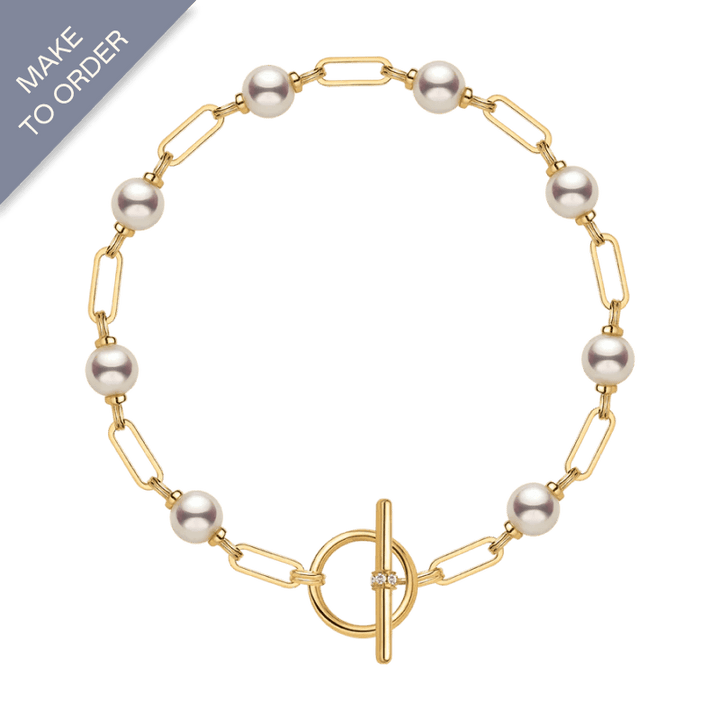 Akoya Pearl 18K Gold Diamond Harmonia Knot Chain Bracelet - HELAS Jewelry