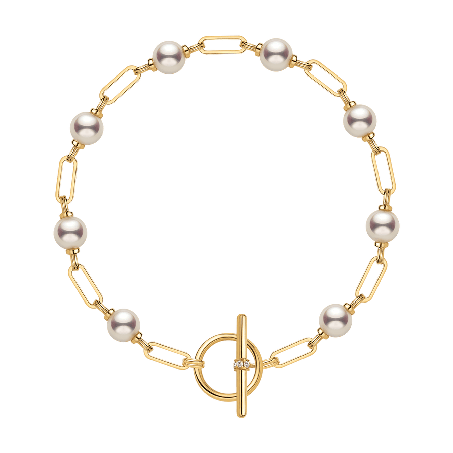 Akoya Pearl 18K Gold Diamond Harmonia Knot Chain Bracelet - HELAS Jewelry