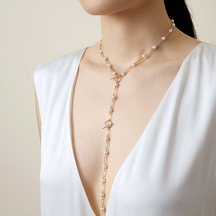 Akoya Pearl 18K Gold Diamond Harmonia Knot Chain Necklace - HELAS Jewelry
