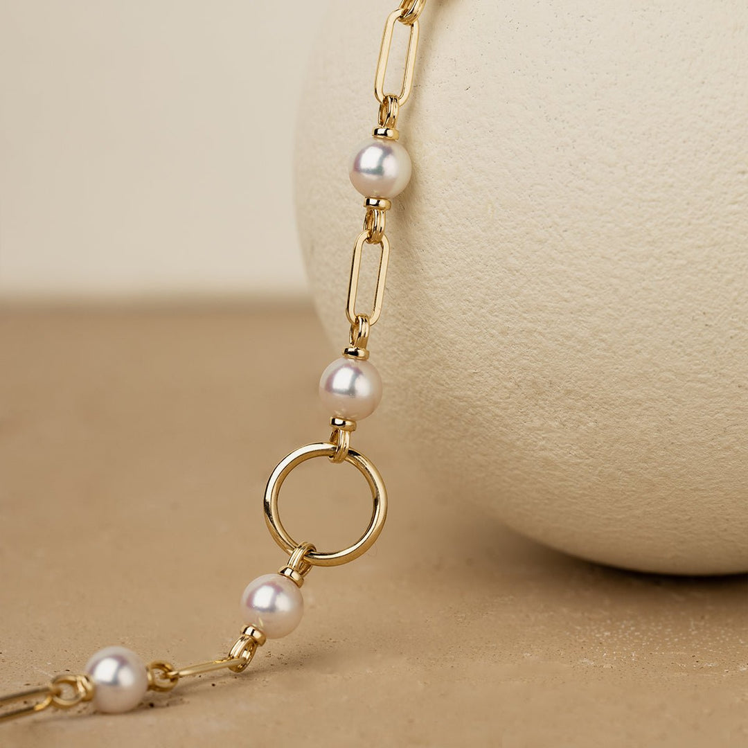 Akoya Pearl 18K Gold Diamond Harmonia Knot Chain Necklace - HELAS Jewelry