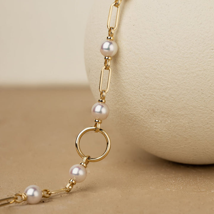 Akoya Pearl 18K Gold Diamond Harmonia Knot Chain Necklace - HELAS Jewelry
