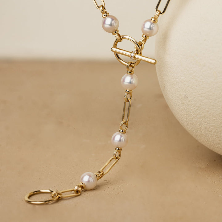 Akoya Pearl 18K Gold Diamond Harmonia Knot Chain Necklace - HELAS Jewelry