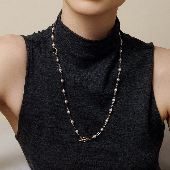 Akoya Pearl 18K Gold Diamond Harmonia Knot Chain Necklace - HELAS Jewelry
