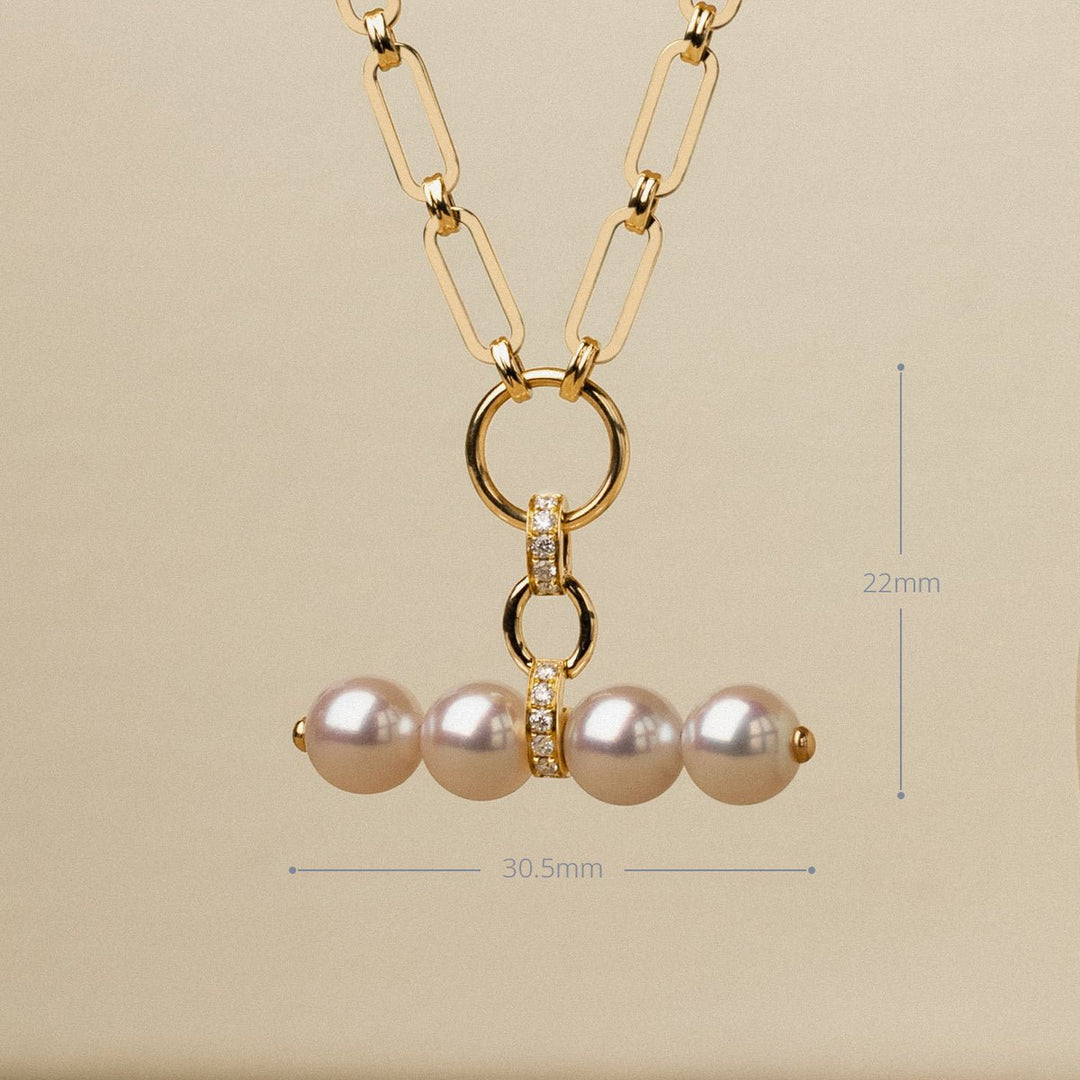 Akoya Pearl 18K Gold Diamond Lever Pendant Interlock Necklace - HELAS Jewelry
