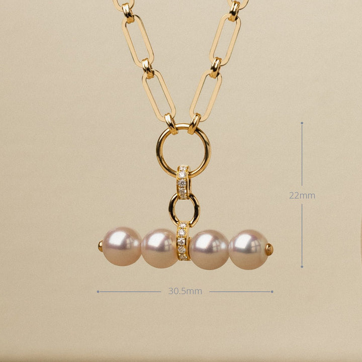 Akoya Pearl 18K Gold Diamond Lever Pendant Interlock Necklace - HELAS Jewelry