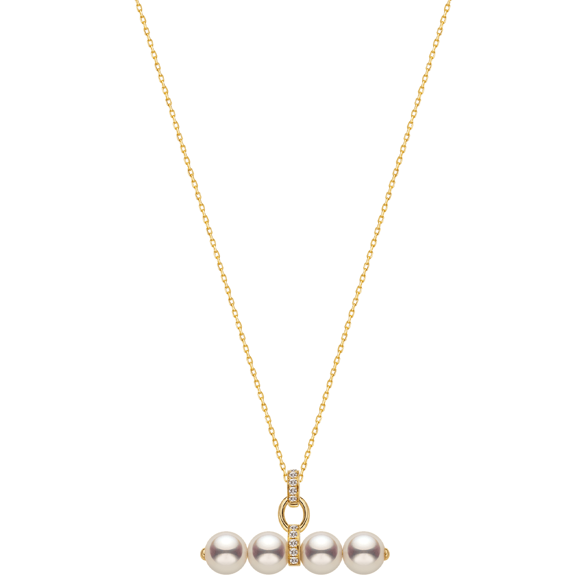 Akoya Pearl 18K Gold Diamond Lever Pendant Interlock Necklace - HELAS Jewelry