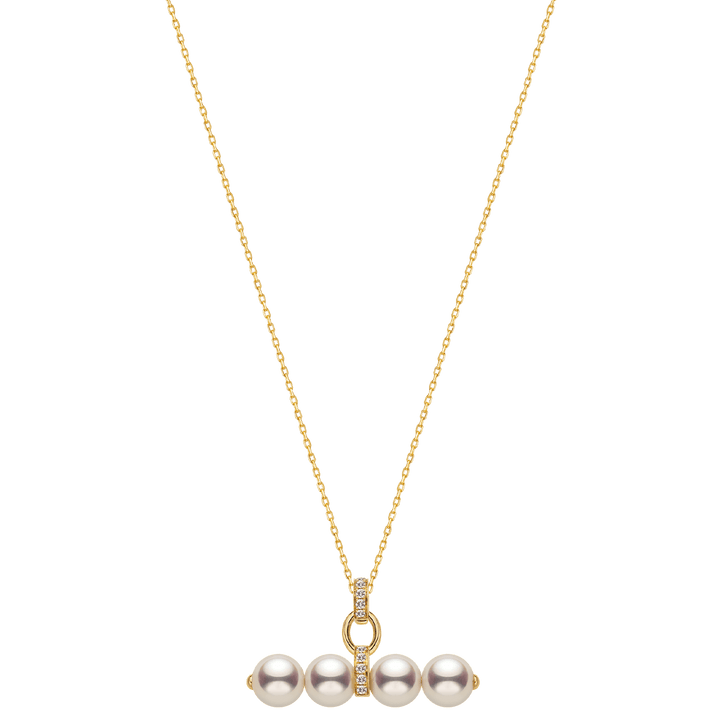 Akoya Pearl 18K Gold Diamond Lever Pendant Interlock Necklace - HELAS Jewelry