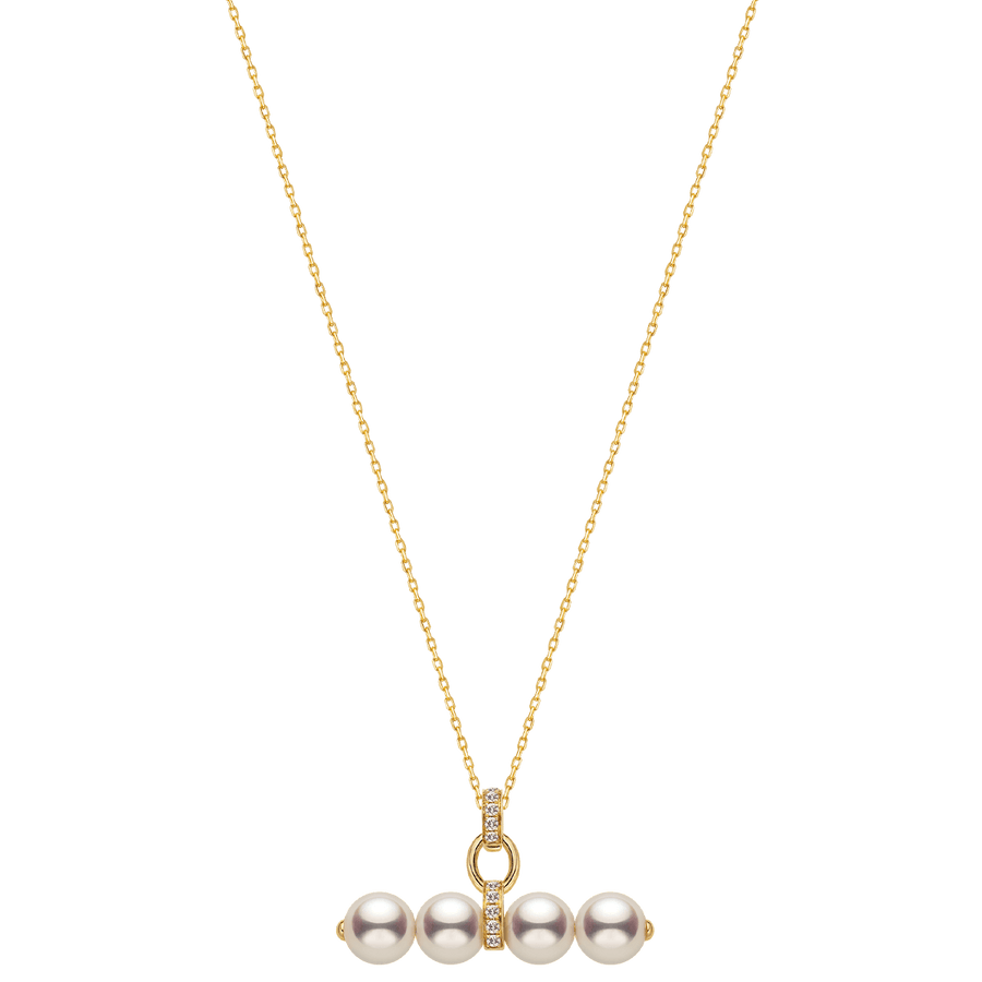 Akoya Pearl 18K Gold Diamond Lever Pendant Interlock Necklace - HELAS Jewelry
