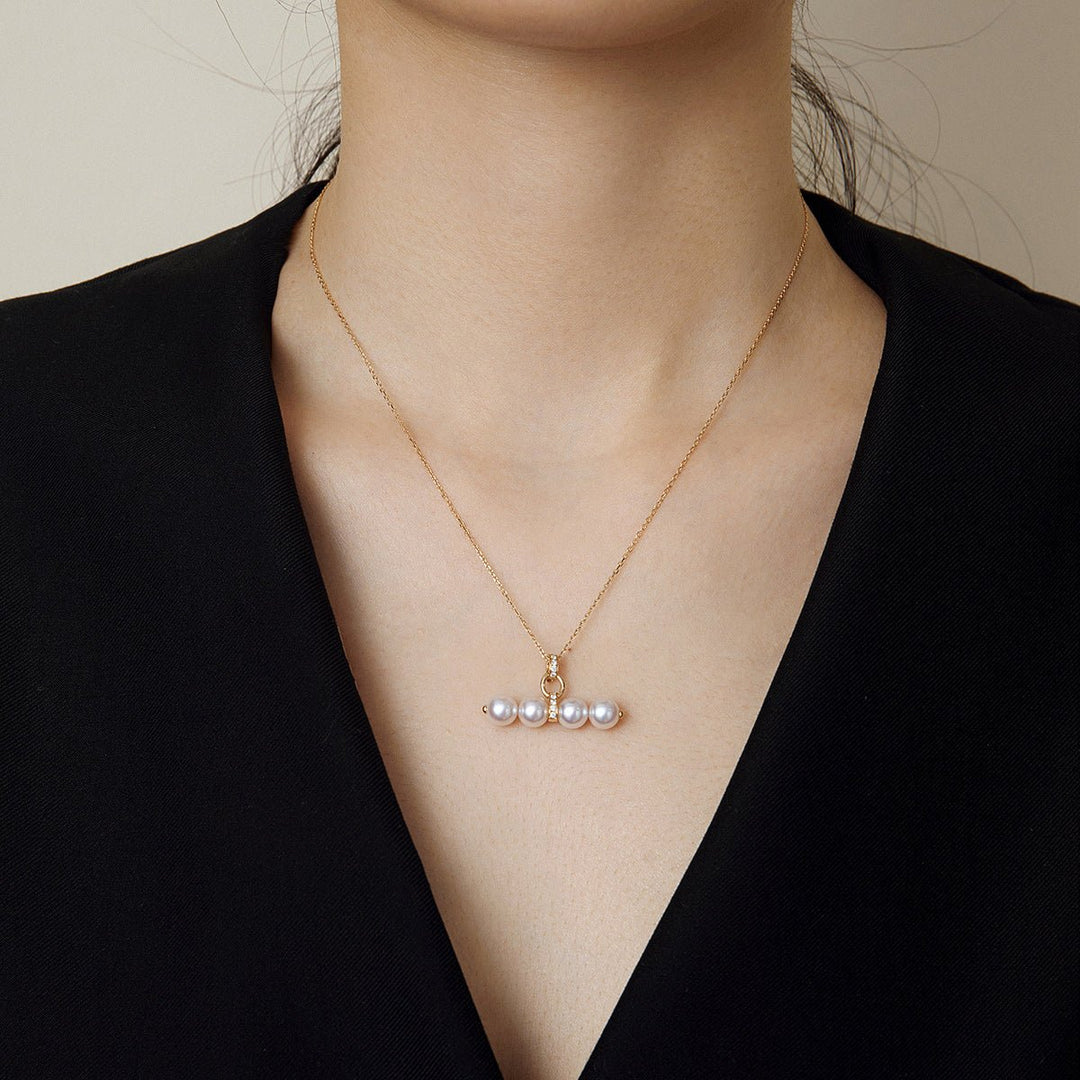 Akoya Pearl 18K Gold Diamond Lever Pendant Interlock Necklace - HELAS Jewelry