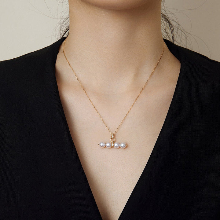 Akoya Pearl 18K Gold Diamond Lever Pendant Interlock Necklace - HELAS Jewelry